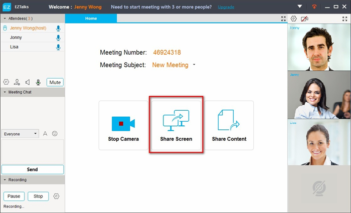 Easy Screen Sharing in Virtual Meetings