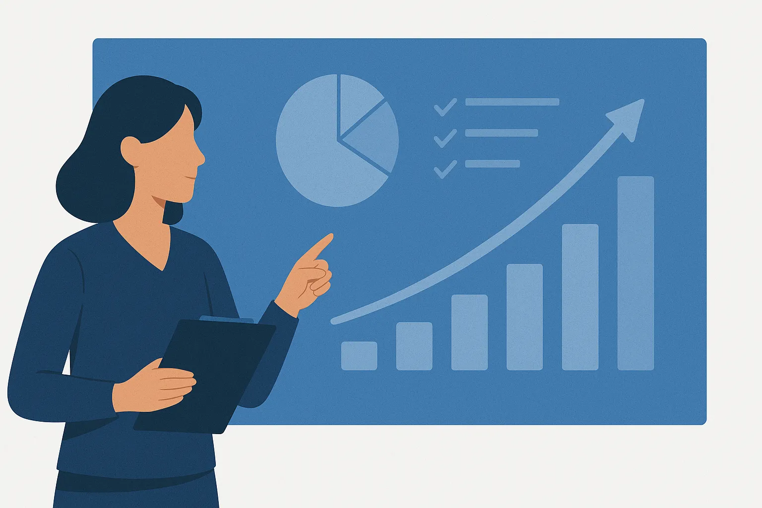 business-woman-presenting-data-growth-charts-blue-display-board